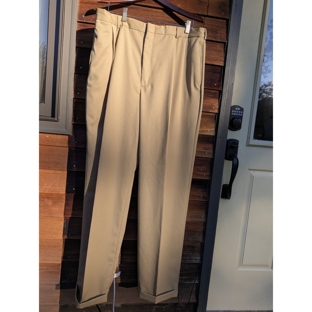 Vintage Classic-Fit Pleated 100% Wool Dress Trousers Pants 38W 33L Lands End